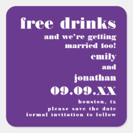 無料飲み物の結婚パープル日付を保存 スクエアシール