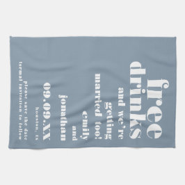 無料飲み物の結婚ブルー日付を保存 キッチンタオル