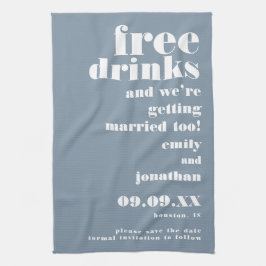 無料飲み物の結婚ブルー日付を保存 キッチンタオル
