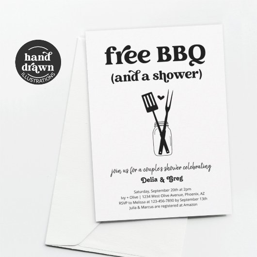 無料BBQカップルおもしろいのシャワー招待状 招待状