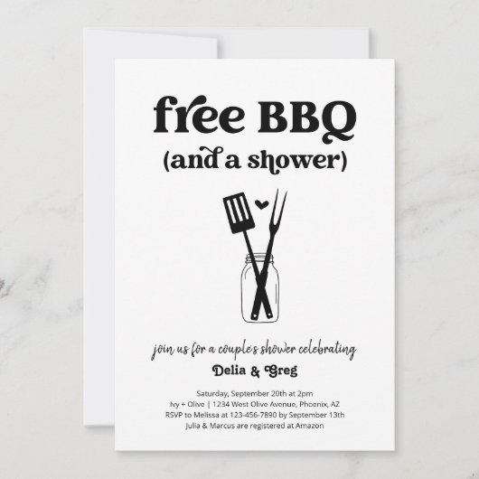 無料BBQカップルおもしろいのシャワー招待状 招待状 (正面)