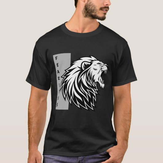 無畏のライオンの咆哮 - モチベーションを高めるモノクロ Tシャツ (正面)
