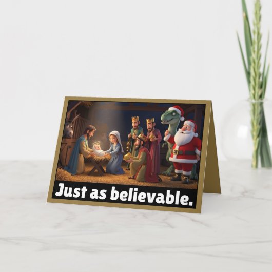 無神論者の恐竜とサンタのクリスマス カード (正面)