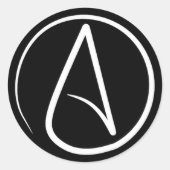 無神論者の記号:黒の上に白 ラウンドシール (正面)