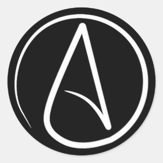 無神論者の記号：黒の上に白 ラウンドシール