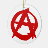 無秩序の記号の赤Aおよび定規のない円 セラミックオーナメント (左)