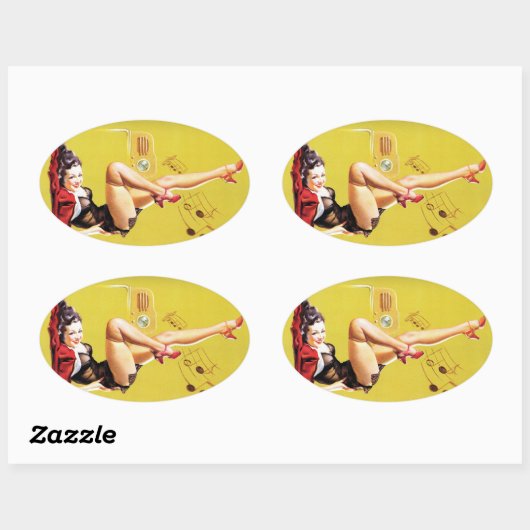 無線遊ヴィンテージのピン留め 楕円形シール (シート)