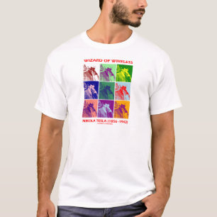 無線電信(ニコラ・テスラ9つの写真)の魔法使い Tシャツ