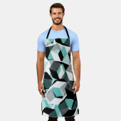 無色の部分を持つ多数の六角形、光ティール（緑がかった色） エプロン (着用した状態)