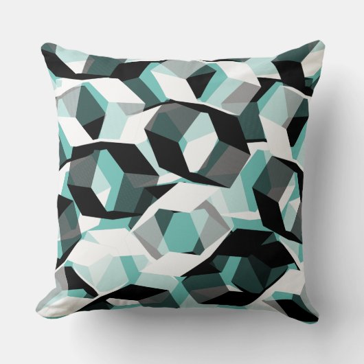 無色の部分を持つ多数の六角形、光ティール（緑がかった色） クッション (正面)