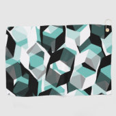 無色の部分を持つ多数の六角形、光ティール（緑がかった色） ゴルフタオル (横)
