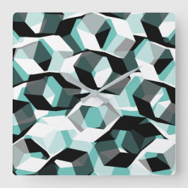 無色の部分を持つ多数の六角形、光ティール（緑がかった色） スクエア壁時計