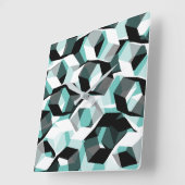 無色の部分を持つ多数の六角形、光ティール（緑がかった色） スクエア壁時計 (傾斜)