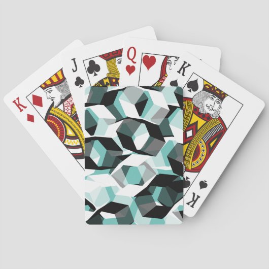 無色の部分を持つ多数の六角形、光ティール（緑がかった色） トランプ (裏面)