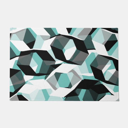 無色の部分を持つ多数の六角形、光ティール(緑がかった色) ドアマット (正面)