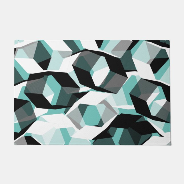 無色の部分を持つ多数の六角形、光ティール（緑がかった色） ドアマット (正面)