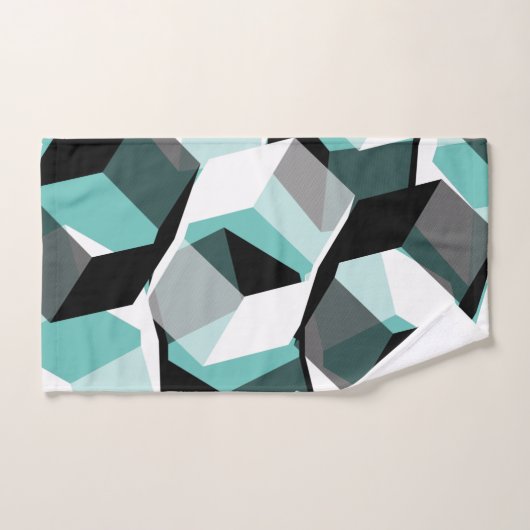 無色の部分を持つ多数の六角形、光ティール（緑がかった色） バスタオルセット (ハンドタオル)