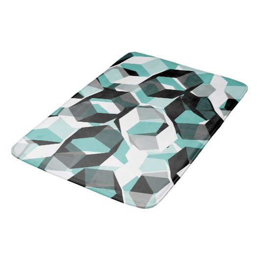無色の部分を持つ多数の六角形、光ティール（緑がかった色） バスマット (アングル)