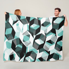 無色の部分を持つ多数の六角形、光ティール（緑がかった色） フリースブランケット