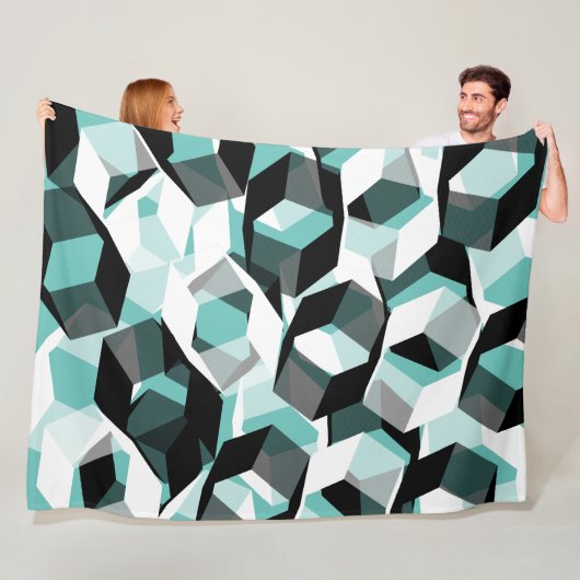 無色の部分を持つ多数の六角形、光ティール（緑がかった色） フリースブランケット (インサイチュ)