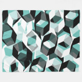 無色の部分を持つ多数の六角形、光ティール（緑がかった色） フリースブランケット (正面(横))