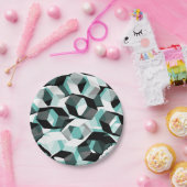 無色の部分を持つ多数の六角形、光ティール（緑がかった色） ペーパープレート (パーティー)