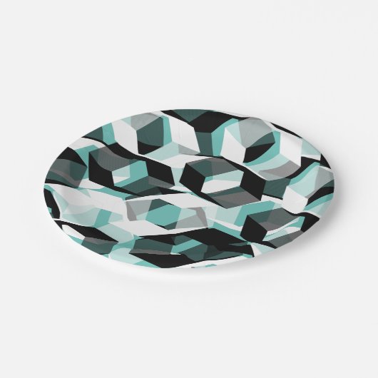 無色の部分を持つ多数の六角形、光ティール（緑がかった色） ペーパープレート (アングル)
