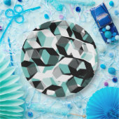 無色の部分を持つ多数の六角形、光ティール（緑がかった色） ペーパープレート (パーティー)