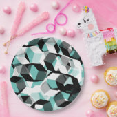 無色の部分を持つ多数の六角形、光ティール（緑がかった色） ペーパープレート (パーティー)