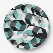 無色の部分を持つ多数の六角形、光ティール（緑がかった色） ペーパープレート (正面)