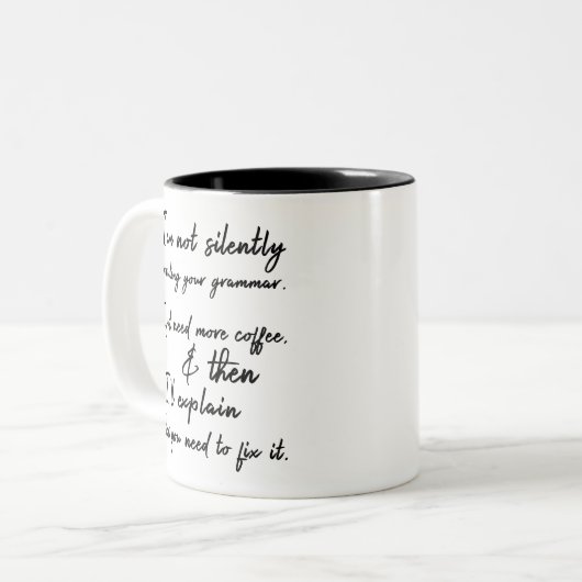 無言であなたの文法を訂正すること。 最初にコーヒー ツートーンマグカップ (正面左)