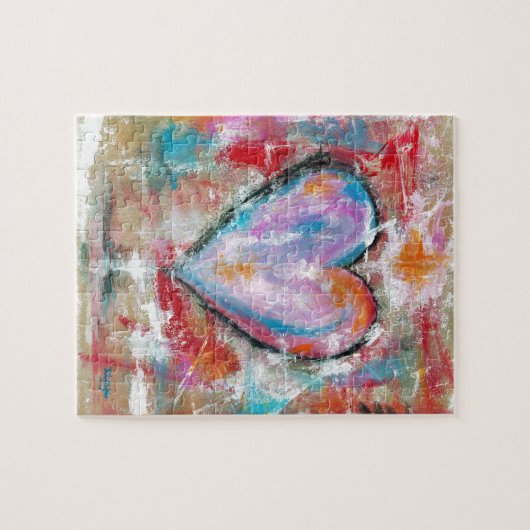 無謀なハート抽象芸術絵画アートのピンクの赤い青 ジグソーパズル (横)