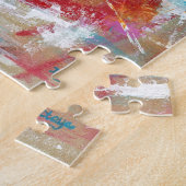 無謀なハート抽象芸術絵画アートのピンクの赤い青 ジグソーパズル (側面)