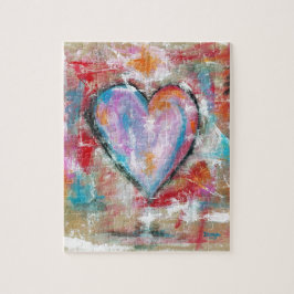 無謀なハート抽象芸術絵画アートのピンクの赤い青 ジグソーパズル