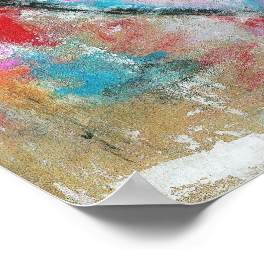 無謀なハート抽象芸術絵画アートのピンクの赤い青 ポスター (角)