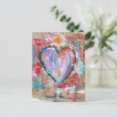 無謀なハート抽象芸術絵画アートのピンクの赤い青 ポストカード (スタンド正面)