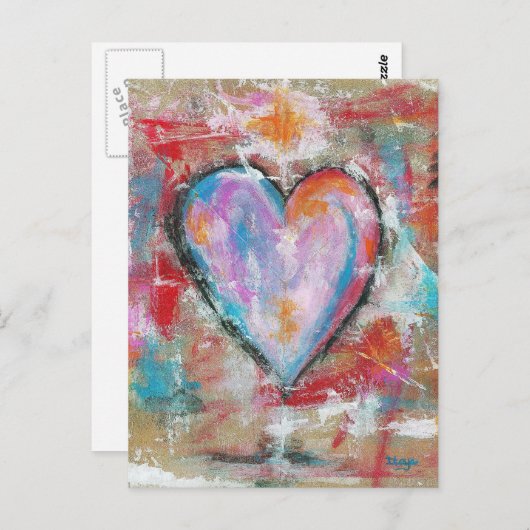 無謀なハート抽象芸術絵画アートのピンクの赤い青 ポストカード (正面/裏面)