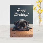 無邪気な仔犬の誕生日カード カード (黄色い花)