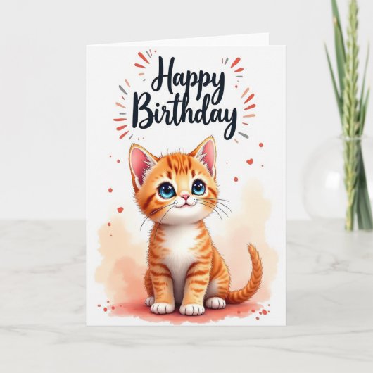 無邪気な子猫の誕生日カード カード (正面)