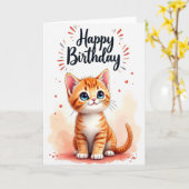 無邪気な子猫の誕生日カード カード (黄色い花)