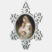 無邪気な母マリアとイエスカスタム文字年 スノーフレークピューターオーナメント (右)