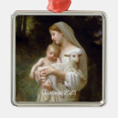 無邪気な母マリアとイエスカスタム文字年 メタルオーナメント (正面)