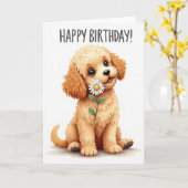 無邪気な犬の誕生日カード カード (黄色い花)