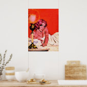 無邪気な目をした女の子ヴィンテージパルプカバーアート ポスター (キッチン)