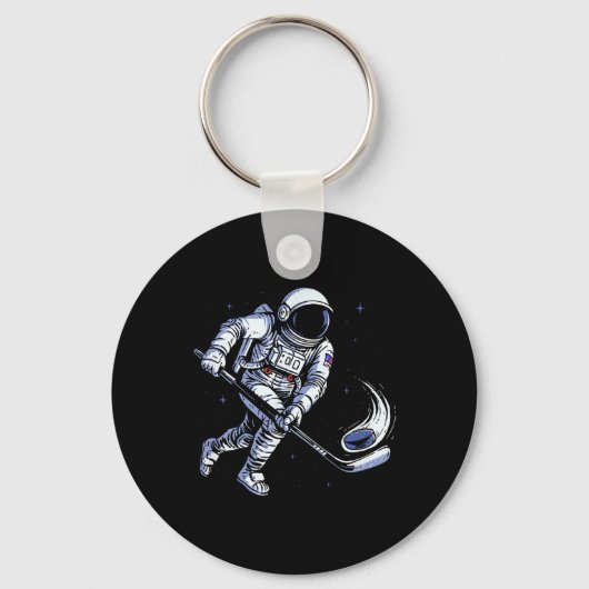 無重力でプレーする宇宙ホッケー宇宙飛行士 キーホルダー (正面)