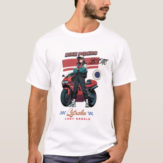 無鉄砲な冒険好きのための、バイクに乗るために生まれた Tシャツ (正面)