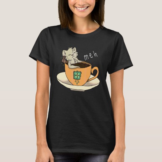 無関心な猫 コーヒー好き Tシャツ (正面)