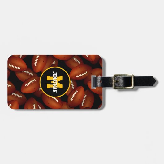 無限のフットボールパターン秋スポーツモノグラムの ラゲッジタグ (正面横)