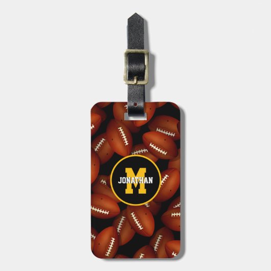 無限のフットボールパターン秋スポーツモノグラムの ラゲッジタグ (正面縦)