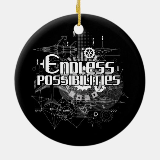 無限の可能性の航空機の設計図エンジニア セラミックオーナメント (裏面)